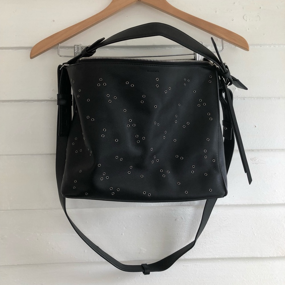 allsaints junai leather crossbody tote